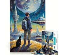 Aventura Espacial con un Gato Rompecabezas de 1000 Piezas para Adolescentes Juguete para ejercitar la Mente Diseño Relajante Regalo Ideal para armar (50x75cm)
