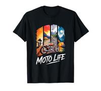Aventura Ilustrada Moto Vida Escén Camiseta