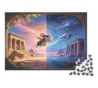 Aventura Misteriosa del Ratón Puzzle de 1000 Piezas Papel para Adultos Templo Antiguo Escena Día Noche Relajante Concentración Puzzle para Toda la Familia Decoración Regalo 52x38cm/1000pcs