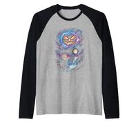 Aventura Nocturna con Calabaza Cósmica para Halloween Camiseta Manga Raglan