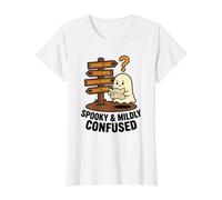 Aventuras fantasmales espeluznantes y Ligeramente confundidas Humor de Halloween Camiseta gráfica económica, Mujer, Blanco, S