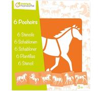 Avenue Mandarine 42644O - Juego de 6 plantillas, 15 x 15 cm, adecuado para niños a partir de 3 años, rotuladores y colores, colores o bombas de color, caballos, 1 juego