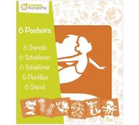 AVENUE MANDARINE - Bolsa de 6 plantillas para niños - Tema: sirena y criaturas marinas: medusas, hipocampo, Piebre - Tamaño de la plantilla: 15 x 15 cm - ocio creativo, decoración DIY - PO010C