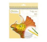 Avenue Mandarine GY159C - Cuaderno de espiral de graffy 3D Dinosaurio en volumen, 36 páginas precortadas para colorear, papel Clairefontaine certificado PEFC, para colorear lápices de colores, fieltro