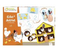 Avenue Mandarine JE516C - Une boite Educ'Avenue "La Poule Party" comprenant un Mémo 20 pièces, 10 puzzles 3 pièces, 10 cartes éducatives et un Loto 4 cartes + 20 jetons