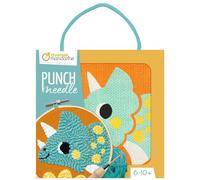 Avenue Mandarine KC162C - Cuadro de bordar punch needle, kit de punto de cruz infantil a partir de 6 años - Dinosaurio para coser tejido de 18 x 18 cm, aguja punch needle, aguja de plástico,