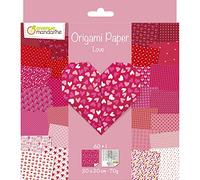Avenue Mandarine OR518C - Origami Paper, Love - Paquete de 60 hojas Origami 20 x 20 cm 70 g (30 diseños x 2 hojas) - Una tabla de pegatinas de ojos incluidas - A partir de 5 años