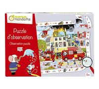 Clairefontaine ES AVENUE MANDARINE - Puzzle infantil - Puzle de observación sobre el tema de los bomberos - Investigación y encuentra - 76 piezas - Póster incluido - A partir de 5 años - PU022C