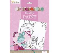 Avenue Mandarine - Ref PP013O - Juego de actividades de pintura Graffy - Ciervo cervatillo - Lienzo de cartón predibujado, 20 cm x 20 cm, 6 pinturas para usar, apto para edades de 5 a 8 años
