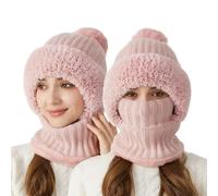Averageon 3 in 1 Beanie Hat for Women - 3 in 1 Beanie Hat with Scarf and Mask, Knitted Scarf Hats for Women (Pink)