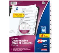Avery 10 separadores para 3 carpetas de anillas, tabla de contenidos personalizables, pestañas blancas clásicas, 6 juegos (11823)