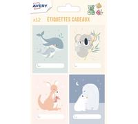 AVERY - 12 etiquetas de regalo para nacimiento - Tema de animales