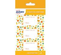AVERY - 20 etiquetas satinadas para mermelada - Patrón de frutas amarillas - Adhesivo sin disolventes para uso alimentario - Formato 95 x 40 mm
