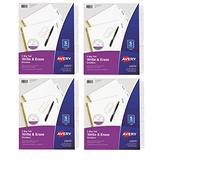 Avery 23075 - Separadores de papel para escribir y borrar (tamaño grande, 5 pestañas, 4 unidades), color blanco