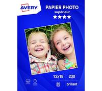AVERY - 35 hojas de papel fotográfico brillante - 230 g/m² - Tamaño 13 x 18 cm - Impresión de inyección de tinta