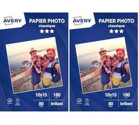 AVERY - 80 hojas de papel fotográfico brillante de 180 g/m², tamaño 10 x 15 cm, impresión por inyección de tinta, (Paquete de 2)