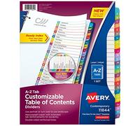 Avery A-Z 26 separadores de pestañas para carpetas de 3 anillos, tabla de contenido personalizable, pestañas multicolor, 1 juego, 12 paquetes (11844)