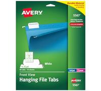 Avery Adhesivo imprimible para colgar archivos pestañas, Laser/Inyección de tinta, 1/5 corte, color blanco, Pack de 90 (5567)