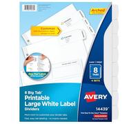 Avery Big Tab 14439 - Separadores grandes de etiquetas blancas imprimibles con fácil despegado, 8 pestañas, 4 juegos
