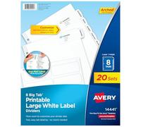 Avery Big Tab imprimible grande blanco etiqueta separadores con Easy Peel, 8 pestañas, 20 sets (14441)