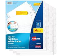 Avery Big Tab - Separadores de etiquetas blancas imprimibles con fácil despegado, 8 pestañas, 4 juegos (14433)