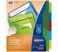 Avery Big Tab - Separadores de plástico insertables de dos bolsillos, 5 pestañas multicolor, paquete de 24 juegos (11906)