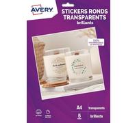 AVERY - Bolsa de 120 pegatinas redondas transparentes personalizables e imprimibles - 4 cm - Impresión de inyección de tinta