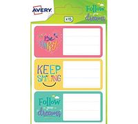 AVERY - Bolsa de 15 etiquetas escolares con motivos de frases divertidas, formato 7,6 x 3,4 cm