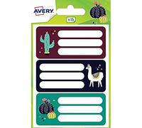 AVERY - Bolsa de 15 etiquetas escolares fantasía diseño lama y cactus. Tamaño: 76 x 34 mm