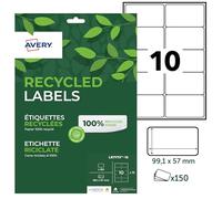 AVERY - Bolsa de 150 etiquetas 100% recicladas autoadhesivas, personalizables e imprimibles. Formato 99,1 x 57 mm. Impresión láser y inyección de tinta. (LR7173-15)