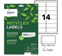 AVERY - Bolsa de 210 etiquetas 100% recicladas autoadhesivas. Personalizables e imprimibles. Formato 99,1 x 38,1 mm. Impresión láser y inyección de tinta. (LR7163-15)