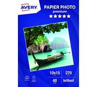 Avery C2453-40 - Hojas de papel fotográfico brillante (40 unidades, 270 g/m², A6, impresión de inyección de tinta), color blanco