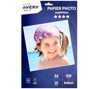 Avery C9434-15 - Hojas de papel fotográfico brillante (25 unidades, 200 g/m², A4, impresión de inyección de tinta), color blanco (A4, impresión de inyección de tinta), color blanco
