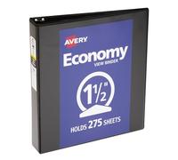 Avery Carpeta Economy View de 3 anillos de 1.5 pulgadas, anillo redondo, capacidad para papel de 8.5 x 11 pulgadas, 12 carpetas negras (05725)