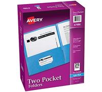 AVERY Carpetas de dos bolsillos, capacidad para hasta 40 hojas, ranura para tarjetas de visita, 25 carpetas azul claro (47986)