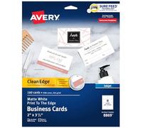Avery Clean Edge - Tarjetas de visita imprimibles con tecnología Sure Feed, 2 x 3.5 pulgadas, color blanco, 160 tarjetas en blanco para impresoras de inyección de tinta (8869)
