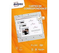 Avery Dennison C2358-12 - Tarjetas para impresoras de inyección (36 unidades, con bordes suaves y acabado mate, 260 g/m², 210 x 99 mm)