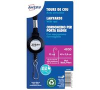Avery Dennison España 4830 - Pack de 10 cordones con mecanismo enrollador para porta-identificativos, color negro