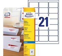 Avery Dennison J8160-10 - Etiquetas para direcciones postales (10 hojas, 63,5 x 38,1 mm), color blanco