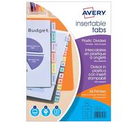 AVERY - Doble bolsillos intercalares con pestañas personalizables e imprimibles, 8 teclas, tamaño A4+ (permite clasificar bolsas perforadas), de polipropileno colorido translúcido