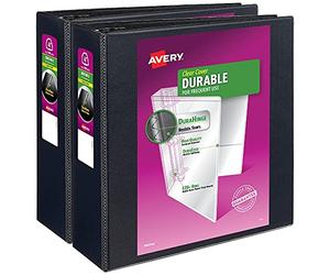 Avery Durable Clear View 09204 - Carpetas de anillas de 4 pulgadas, 2 carpetas negras