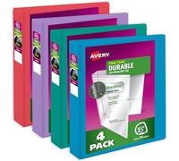 Avery Durable View Binder Multipack 05687 - Carpeta de 3 anillas de 1.5 pulgadas, colores surtidos, paquete de 4 (05687)