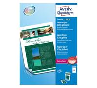 Avery España 1198 Papel fotográfico blanco brillante, grosor 120 gr, hoja A4 (210x297mm), impresión láser doble cara, paquete de 200 hojas