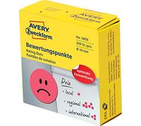 Avery España 3859- Adhesivos gratificación en rollo d.19mm, smile rojo triste, adhesivo permanente, 250 etiquetas por rollo