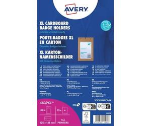 Avery España 4839XL - 50 porta credenciales de cartón gran formato A6, 52 encartes en papel certificado FSC®, incluidos imprimibles con láser e inkjet
