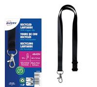 Avery España 4842N - Cordones de RPET reciclado negro con gancho y cierre de seguridad, 440x15 mm, paquete de 10 unidades - para Porta Credenciales en Ferias, Eventos y Conferencias