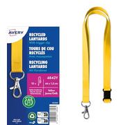 Avery España 4842Y - Cordones de RPET reciclado amarillo con gancho y cierre de seguridad, 440x15 mm, paquete de 10 unidades- para Porta Credenciales en Ferias, Eventos y Conferencias