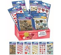 Avery España 48599 Surtido 60 Pegatinas Adhesivas Decorativas Corazones, en Diferentes Materiales, 6 Diferentes Fantasías, 60 Pegatinas en Expositor de Cartón