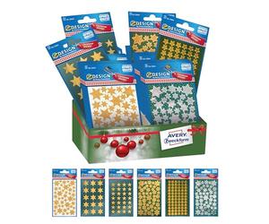 Avery España 52937 - Surtido mini estrellas adhesivas brillantes de navidad, 6 referencias, total 60 pegatinas