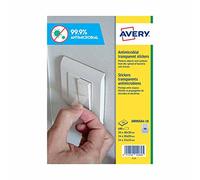 Avery España AM00SA4-10, Adhesivos Antibacterianos Transparentes, Cuadradas, 3 medidas en la misma hoja, Caja de 680 etiquetas